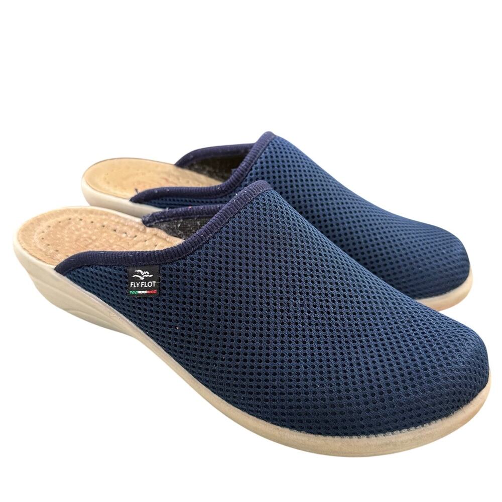 Fly Flot Anatomic Leather Mules Mesh Slip On Shoes Slippers 40 Navy Blue Sz 9 US